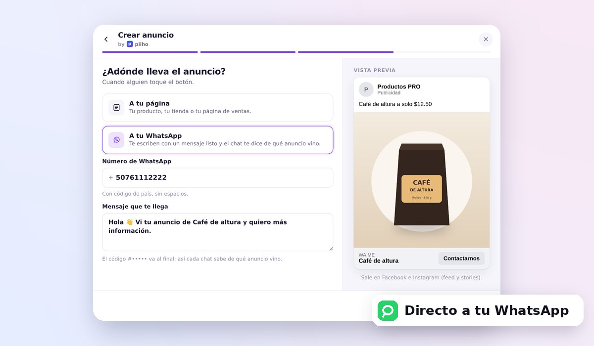 Paso 3: elegir si el anuncio lleva a la página del producto o al WhatsApp del negocio