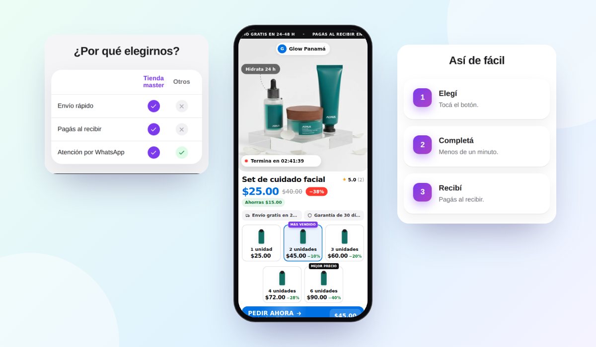Una alternativa con comparación, pasos y checkout de contra entrega incluidos