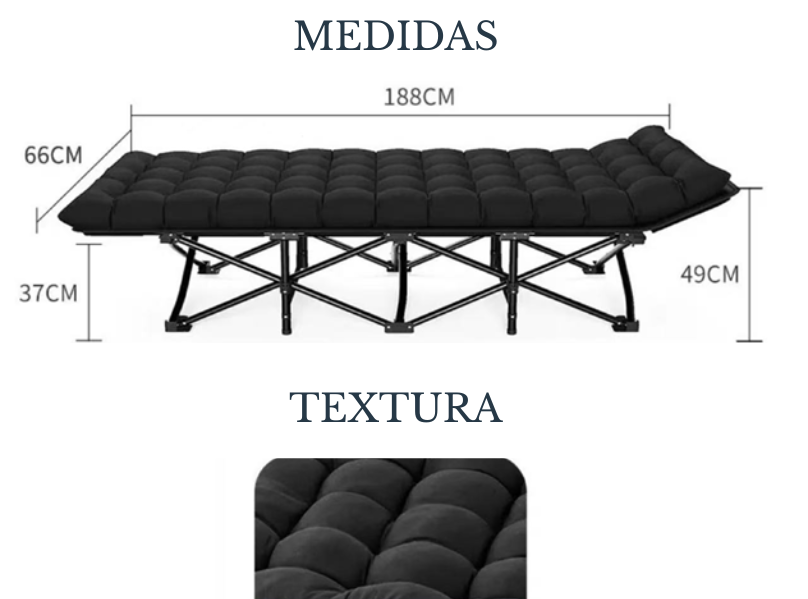 🖤 Cama Plegable de Camping Abollonada Negra