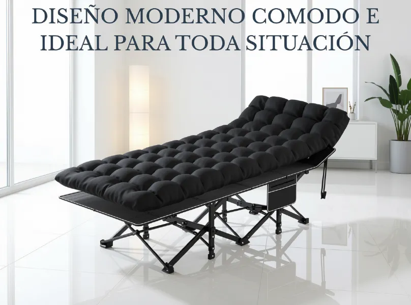🖤 Cama Plegable de Camping Abollonada Negra